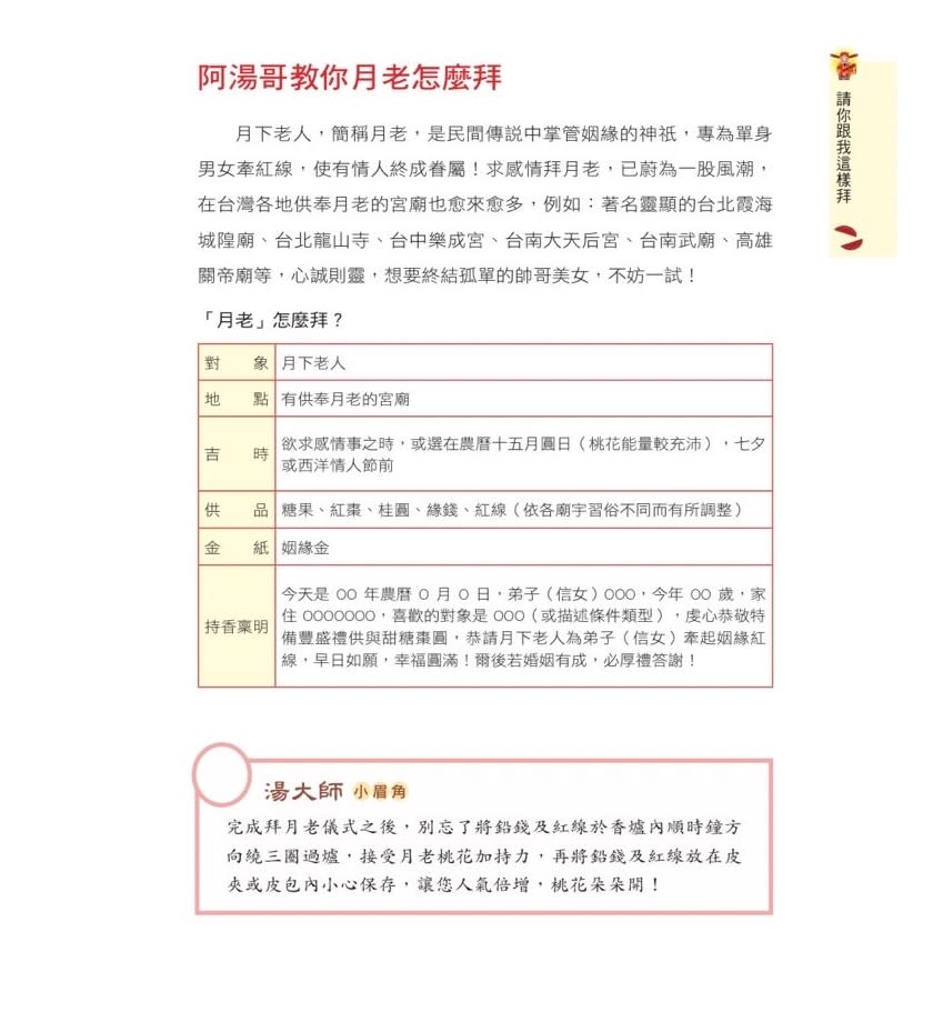 拜月老方式。（圖／湯鎮瑋老師、人類智庫數位科技股份有限公司提供）