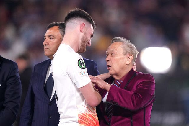 Declan Rice (left) with West Ham chairman David Sullivan