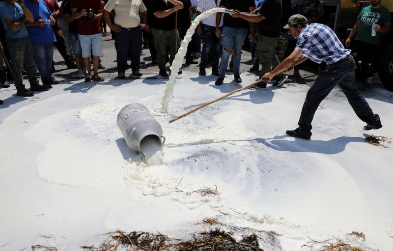 Protest by sheep and goat farmers over high prices and production issues related to Halloumi cheese outside the Presidential Palace in Nicosia