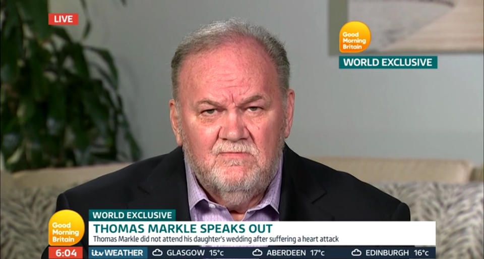 Thomas Markle gave his first tell-all interview to Good Morning Britain in 2018. Photo: Good Morning Britain/ITV.