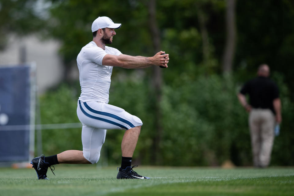 More rehab: Colts quarterback Andrew Luck will be shut down for most of this week as he continues to deal with a left calf injury. (Getty Images)