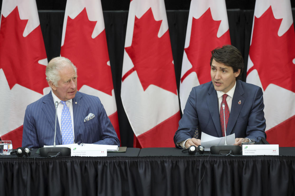 Prince Charles, pictured with Canadian prime minister Justin Trudeau, pledged to listen and learn from Canadians embarking on a process of reconciliation. (Chris Jackson/Getty)