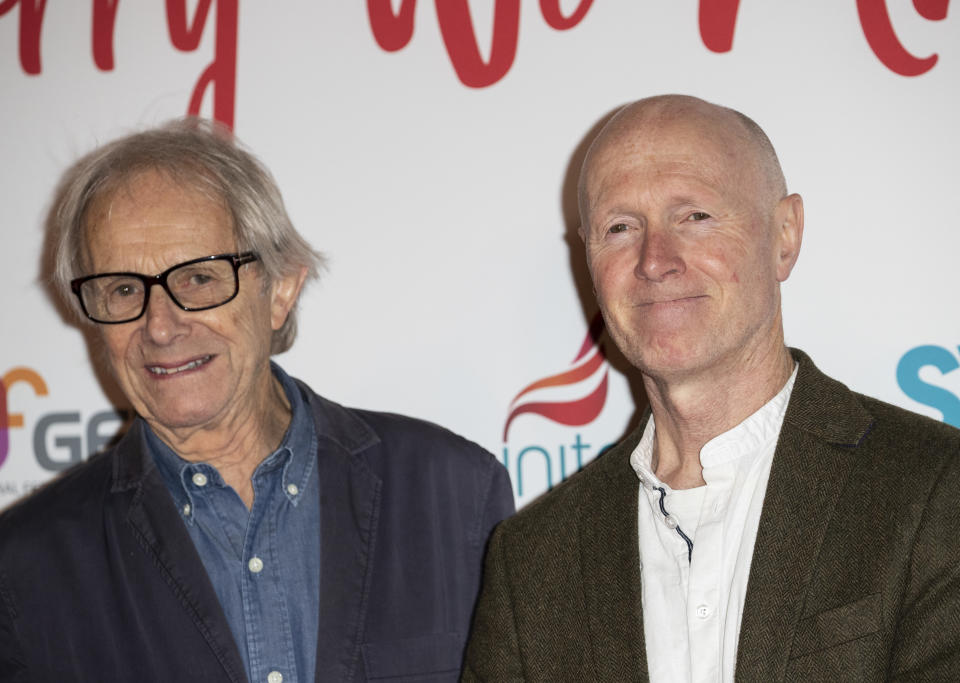 LONDON, ENGLAND - OCTOBER 21: Ken Loach and Paul Laverty attend the UK Premiere of 