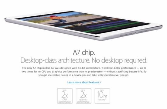 iPad Air 採用 A7處理器+M7協同處理器核心