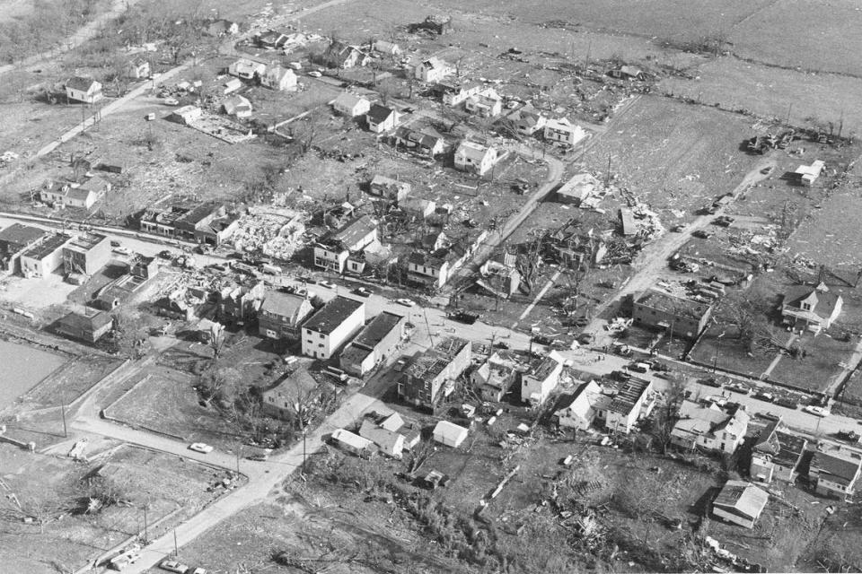 The Scott County town of Stamping Ground lay nearly leveled the day after being hit by a tornado on April 3, 1974. April 3-4, 2024, mark the 50th anniversary of a super tornado outbreak that saw 148 twisters touch down in 13 states. By the time it was over, 330 people were dead and 5,484 were injured in a damage path covering more than 2,500 miles. Fortunately no one was killed in Stamping Ground.