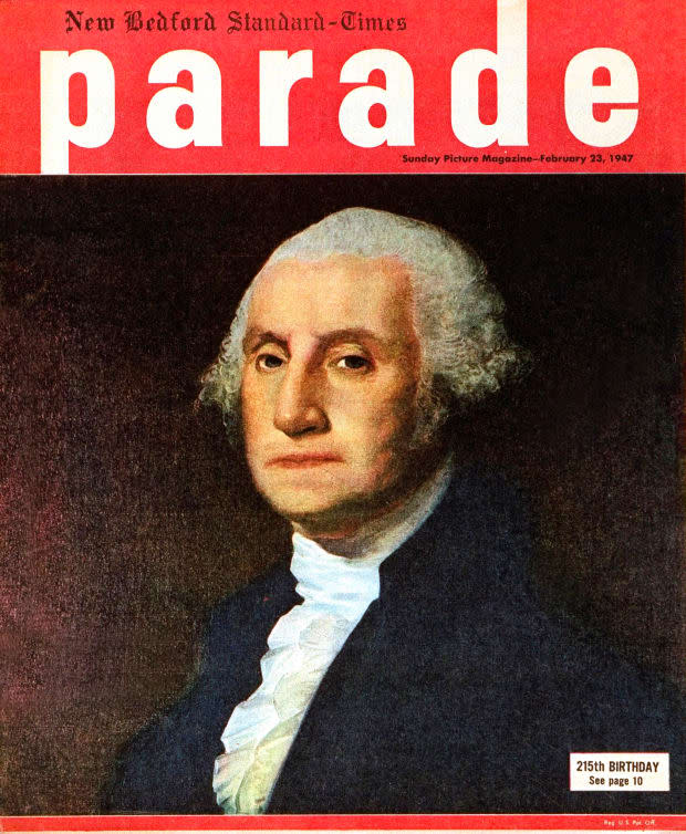 <p>In honor of our first president’s 215<sup>th</sup> <a href="https://parade.com/1035465/marynliles/birthday-quotes/" rel="nofollow noopener" target="_blank" data-ylk="slk:birthday;elm:context_link;itc:0;sec:content-canvas" class="link ">birthday</a>, then-President Truman placed a wreath on George Washington’s tomb in Mt. Vernon and publications, including <em>Parade</em>, celebrated him. If you’re a stickler about such things, Washington was really born on <a href="https://parade.com/living/february-holidays-observances" rel="nofollow noopener" target="_blank" data-ylk="slk:February;elm:context_link;itc:0;sec:content-canvas" class="link ">February</a> 11, 1731, according to the Julian calendar, which was then in use. When the Gregorian Calendar was adopted in 1752, Washington's birthday moved a year and 11 days to February 22, 1732.</p>