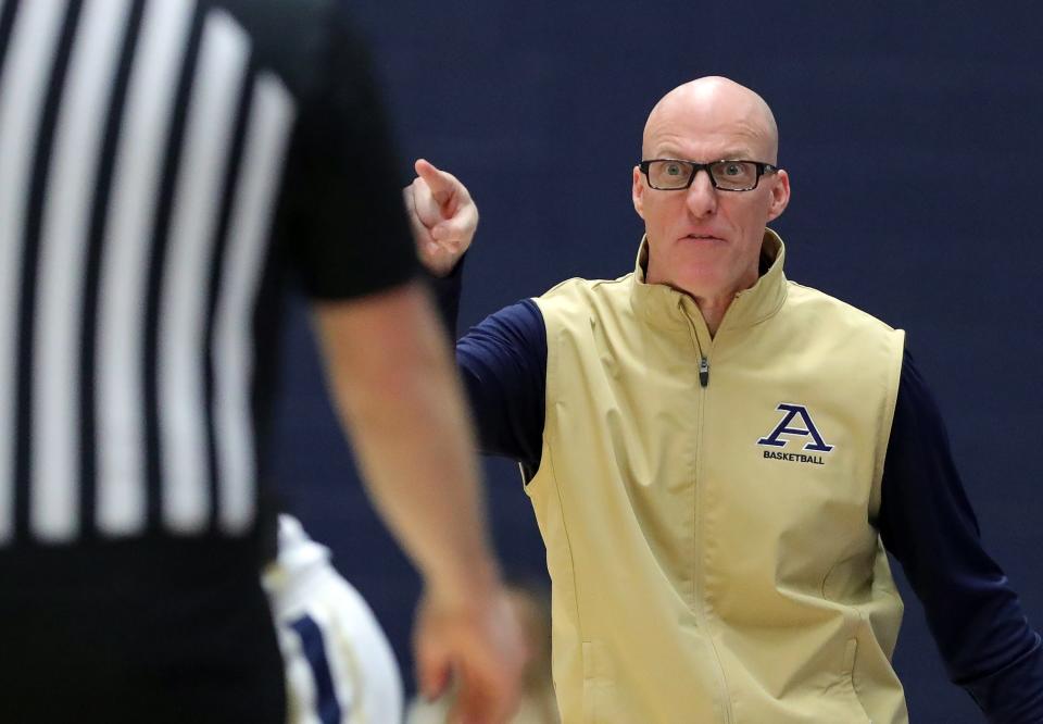 Akron Zips head coach John Groce reacts to a second-half foul call, Friday, Feb. 23, 2024.