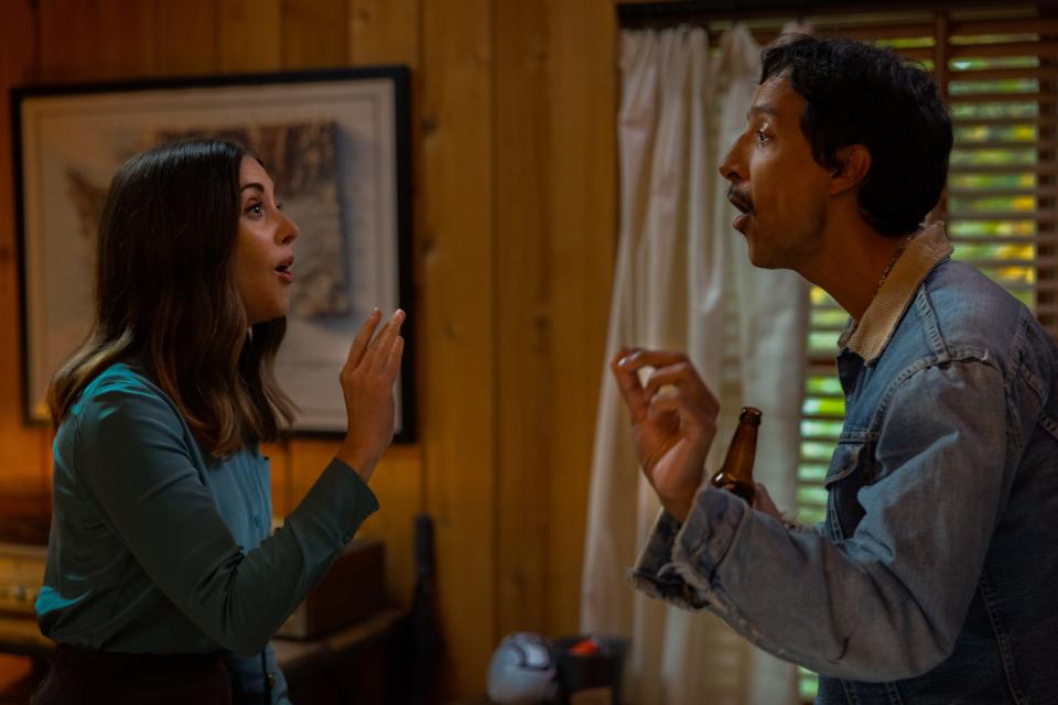 Alison Brie, left, and Danny Pudi in a scene from "Somebody I Used to Know." The pair were co-stars in the beloved NBC sitcom "Community."