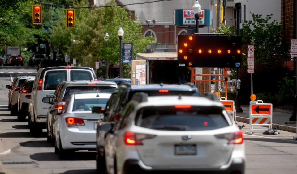 Traffic backs up on Beaver Avenue at the intersection with Atherton Street on Thursday, Aug. 17, 2023.