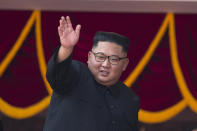 North Korean leader Kim Jong Un waves as he attends a parade marking the 70th anniversary of North Korea's founding day in Pyongyang, North Korea, Sunday, Sept. 9, 2018. North Korea staged a major military parade, huge rallies and will revive its iconic mass games on Sunday to mark its 70th anniversary as a nation. (AP Photo/Ng Han Guan)