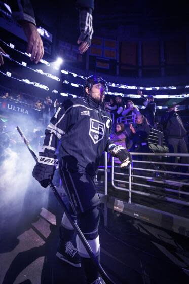 Los Angeles, CA - December 13: Kings center Anze Kopitar, is introduced before a game.