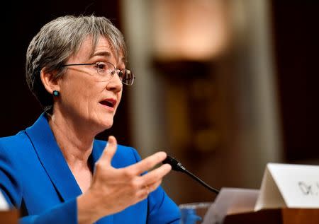 U.S. Secretary of the Air Force Nominee Heather Wilson testifies before the Senate Armed Services Committee, as a part of the confirmation process in Washington, DC, U.S. on March 30, 2017. Picture taken on March 30, 2017. Scott M. Ash/Courtesy U.S. Air Force/Handout via REUTERS