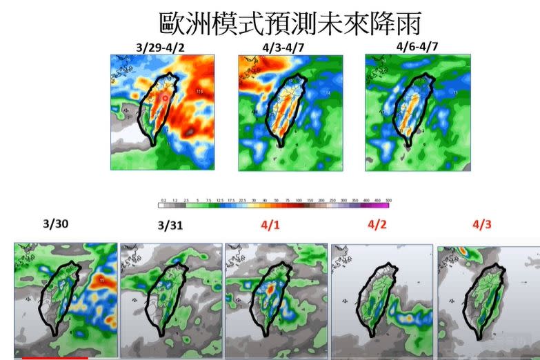 氣象專家賈新興透過歐洲模式模擬圖，預測未來降雨情況。（圖／翻攝賈新興YouTube）