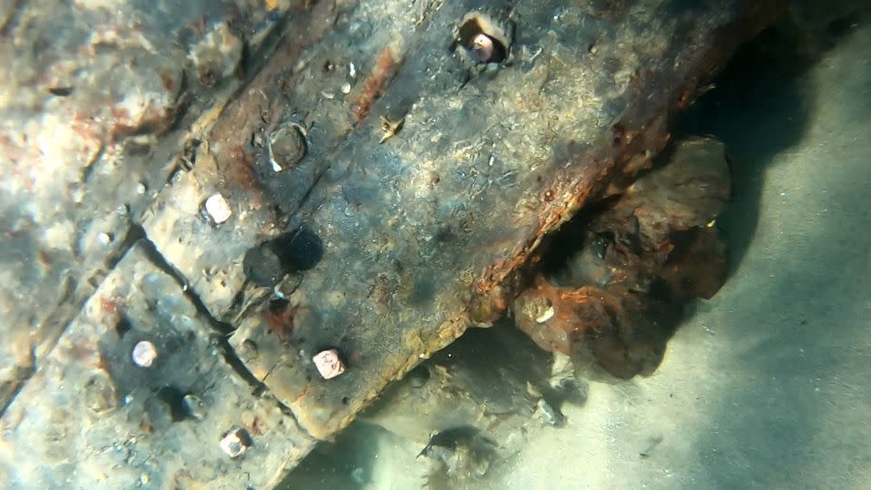 Part of a shipwreck is seen underwater after it washed ashore at Cape Ray, a small coastal community in Newfoundland, Canada, on January 20. - Courtesy Shawn Trevor/Clean Harbours Initiative