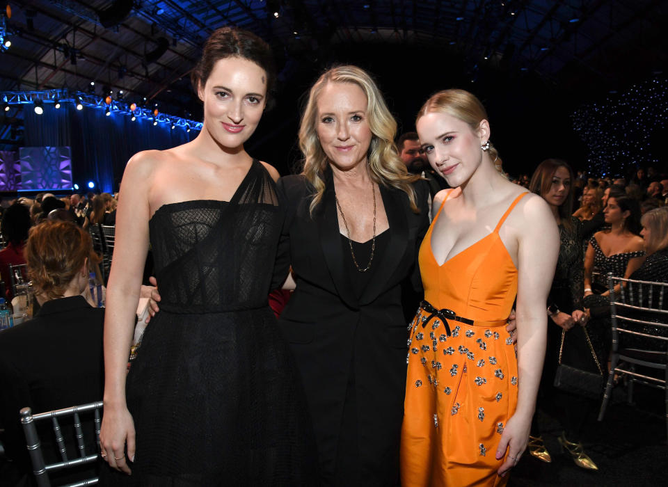 SANTA MONICA, CALIFORNIA - JANUARY 12: (L-R) Phoebe Waller-Bridge, Amazon's Jennifer Salke and Rachel Brosnahan attend the 25th Annual Critics' Choice Awards at Barker Hangar on January 12, 2020 in Santa Monica, California. (Photo by Kevin Mazur/Getty Images for Critics Choice Association)