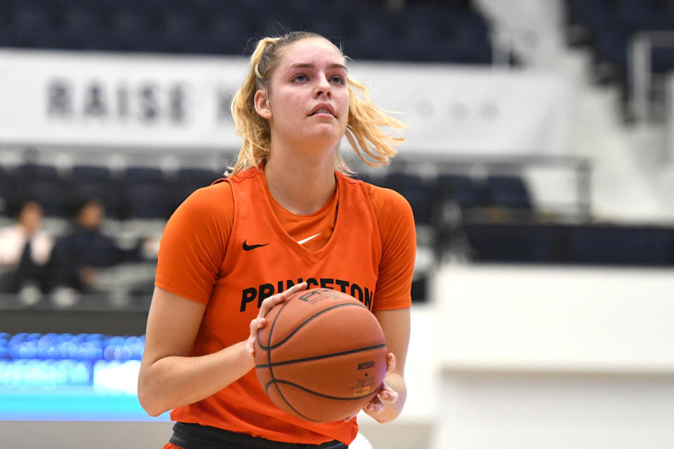 Bella Alarie #31 of the Princeton Tigers takes a foul shot during a women's basketball game against the George Washington Colonials at the Smith Center on November 102019 in Washington, DC.  (Photo by Mitchell Layton/Getty Images)