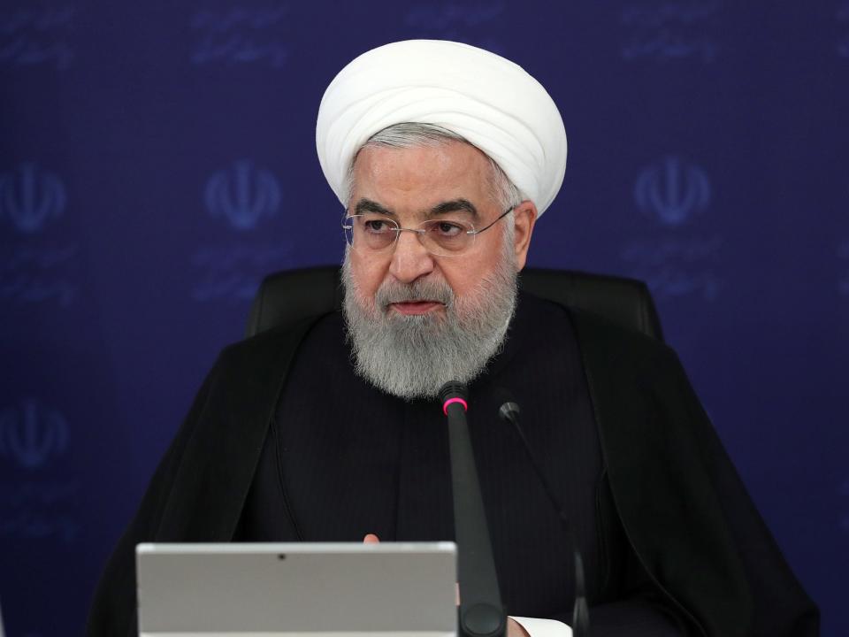 Iranian President Hassan Rouhani speaks during a meeting, as the spread of coronavirus disease (COVID-19) continues, in Tehran, Iran, April 5, 2020. Official Presidential website/Handout via REUTERS ATTENTION EDITORS - THIS IMAGE WAS PROVIDED BY A THIRD PARTY. NO RESALES. NO ARCHIVES
