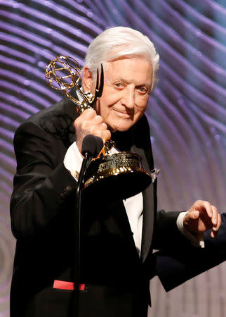 FILE PHOTO - Game show icon Monty Hall accepts his Lifetime Achievement Award during the 40th annual Daytime Emmy Awards in Beverly Hills, California June 16, 2013. REUTERS/Danny Moloshok/File Photo