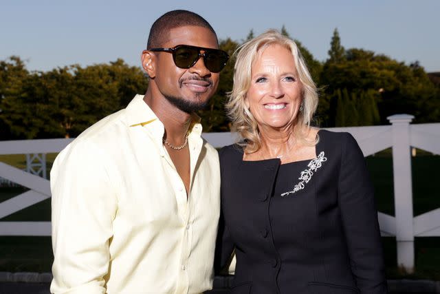 <p>Lexie Moreland/Getty</p> Usher and First Lady Dr. Jill Biden at the Ralph Lauren RTW Spring 2025 show on Sept. 5, 2024