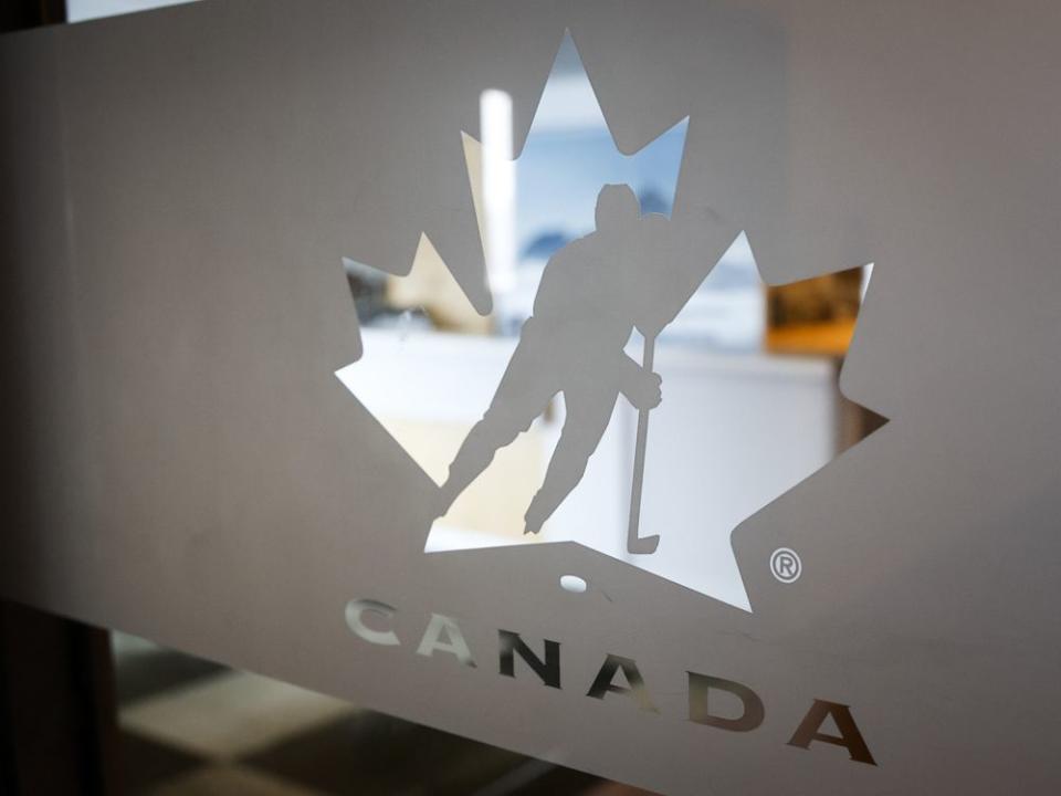  A Hockey Canada logo on the door to the organization’s head office in Calgary, Alta.