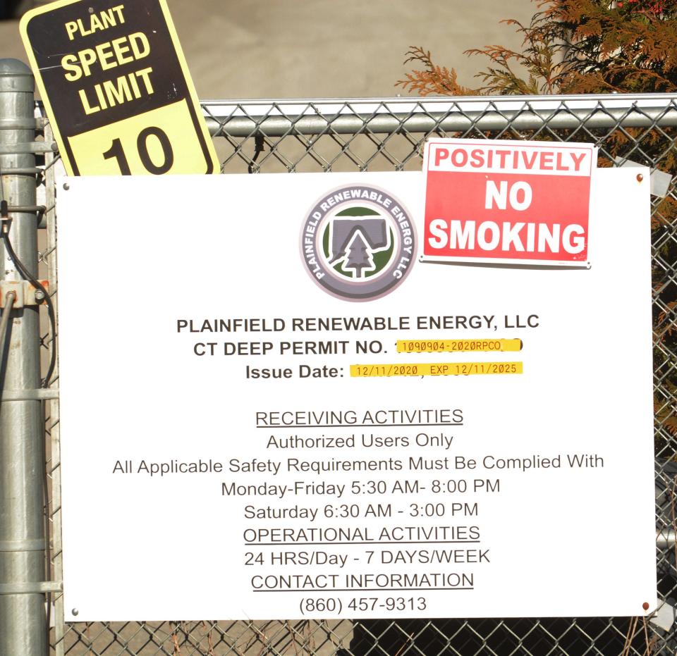 A sign at the Plainfield Renewable Energy Plant.