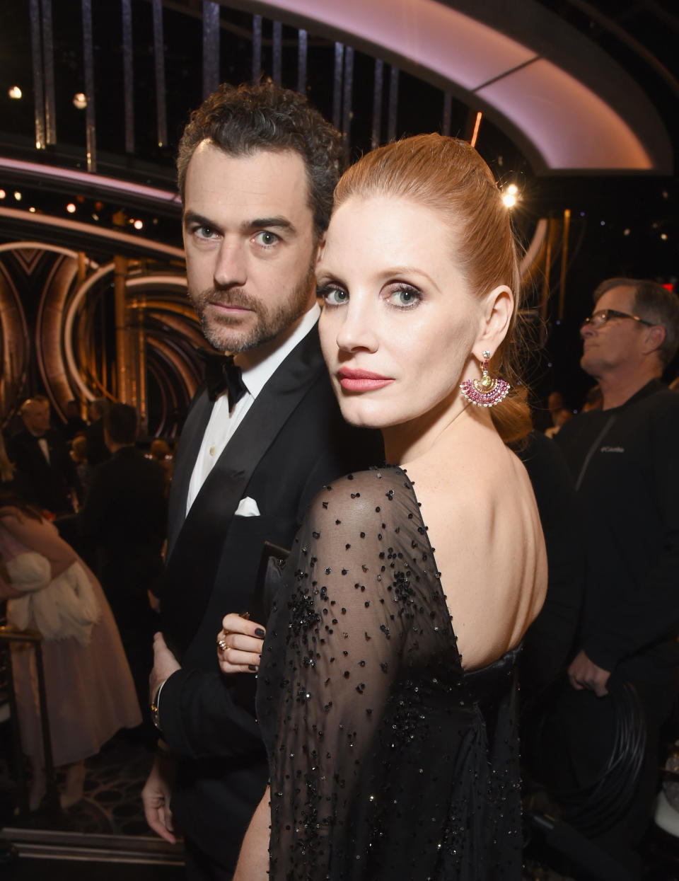 Jessica Chastain y Gian Luca Passi de Preposulo. (Photo by Michael Kovac/Getty Images for Moet & Chandon)