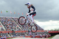 Aneta Hladikova of Czech Republic competes during the Women's BMX Cycling on Day 12 of the London 2012 Olympic Games at BMX Track on August 8, 2012 in London, England. (Getty Images)