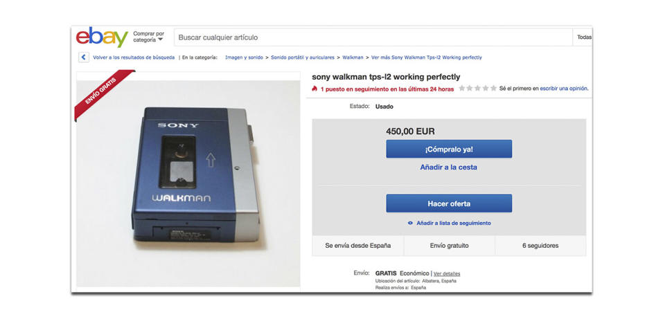 El Walkman TPS-L2 de Sony en eBay.