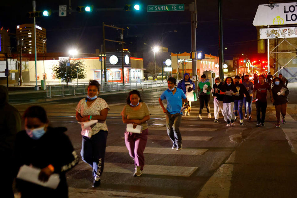 <div class="inline-image__caption"><p>Migrants, mostly from Nicaragua, walk towards a bus station after being released from U.S. Border Patrol custody in El Paso, Texas, Dec. 12, 2022.</p></div> <div class="inline-image__credit">Jose Luis Gonzalez/Reuters</div>