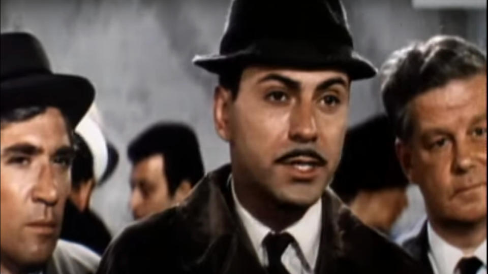 Alan Arkin stands speaking among travel companions in Inspector Clouseau.