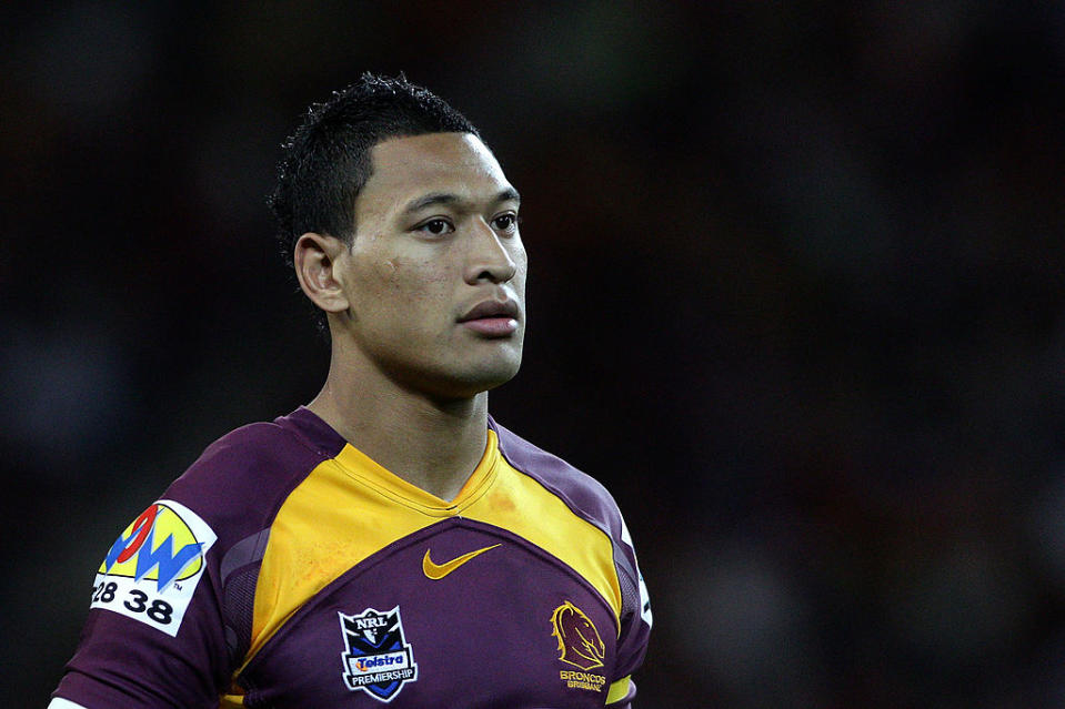 Israel Folau for the Brisbane Broncos in the NRL back in 2010. (Getty Images)