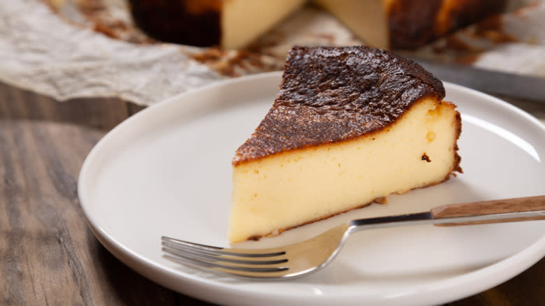 Basque burnt cheesecake slice