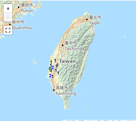 4月14日凌晨至凌晨間，嘉義共記錄到4次明顯的地震活動。最強的一次發生在凌晨2時39分，規模達4.2，震度達到4級。   圖：翻攝自氣象署網站