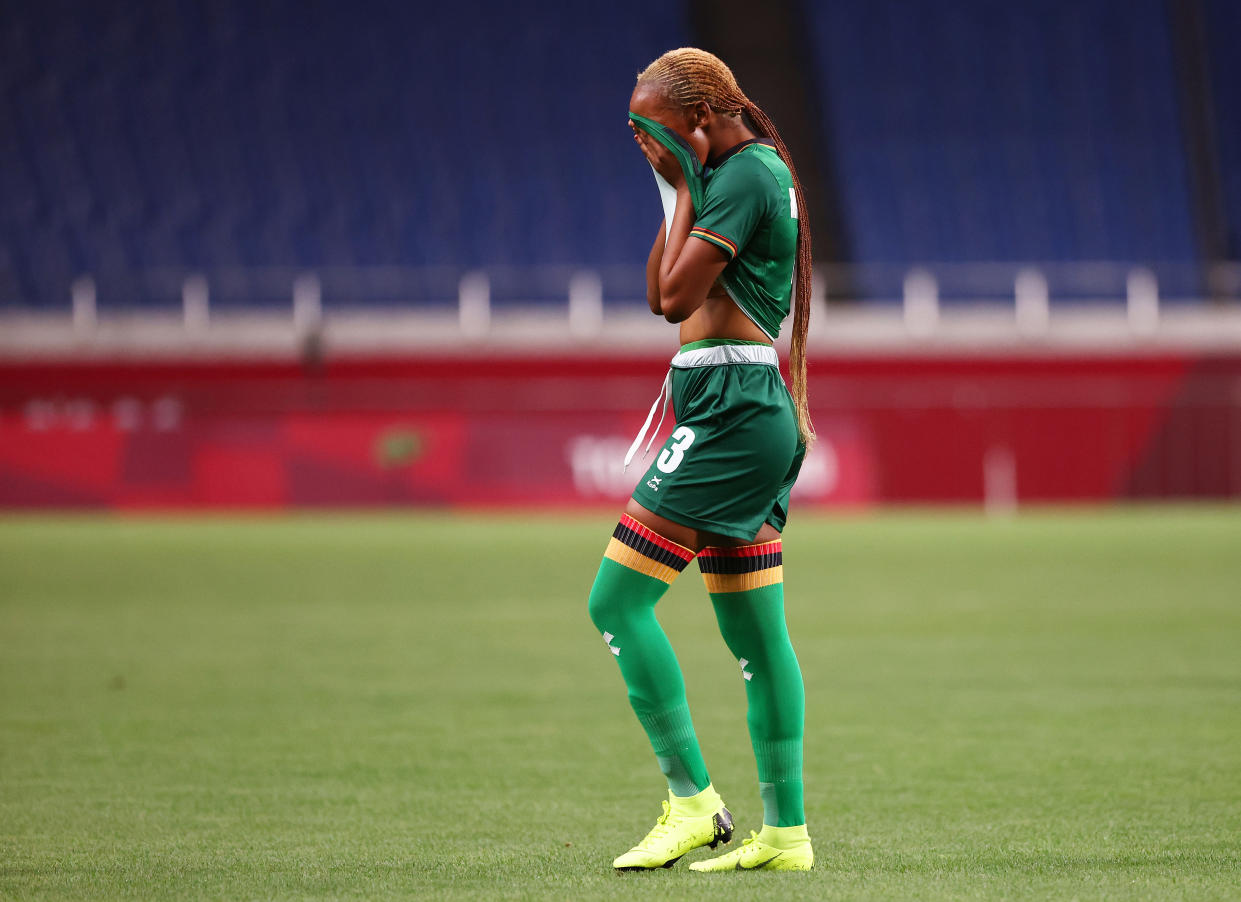 Lushomo Mweemba del equipo femenino de Zambia durante un partido del Grupo F entre Brasil y Zambia en los Juegos Olímpicos de Tokio 2020. (Foto: Buda Mendes - FIFA/FIFA vía Getty Images)