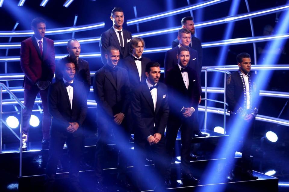 Picture: Gianluigi Buffon, Dani Alves, Leonardo Bonucci, Sergio Ramos, Marcelo; Luka Modric, Toni Kroos, Andres Iniesta; Lionel Messi, Cristiano Ronaldo and Neymar are named The Fifa FifPro World XI (Getty Images / Michael Steele / Staff)