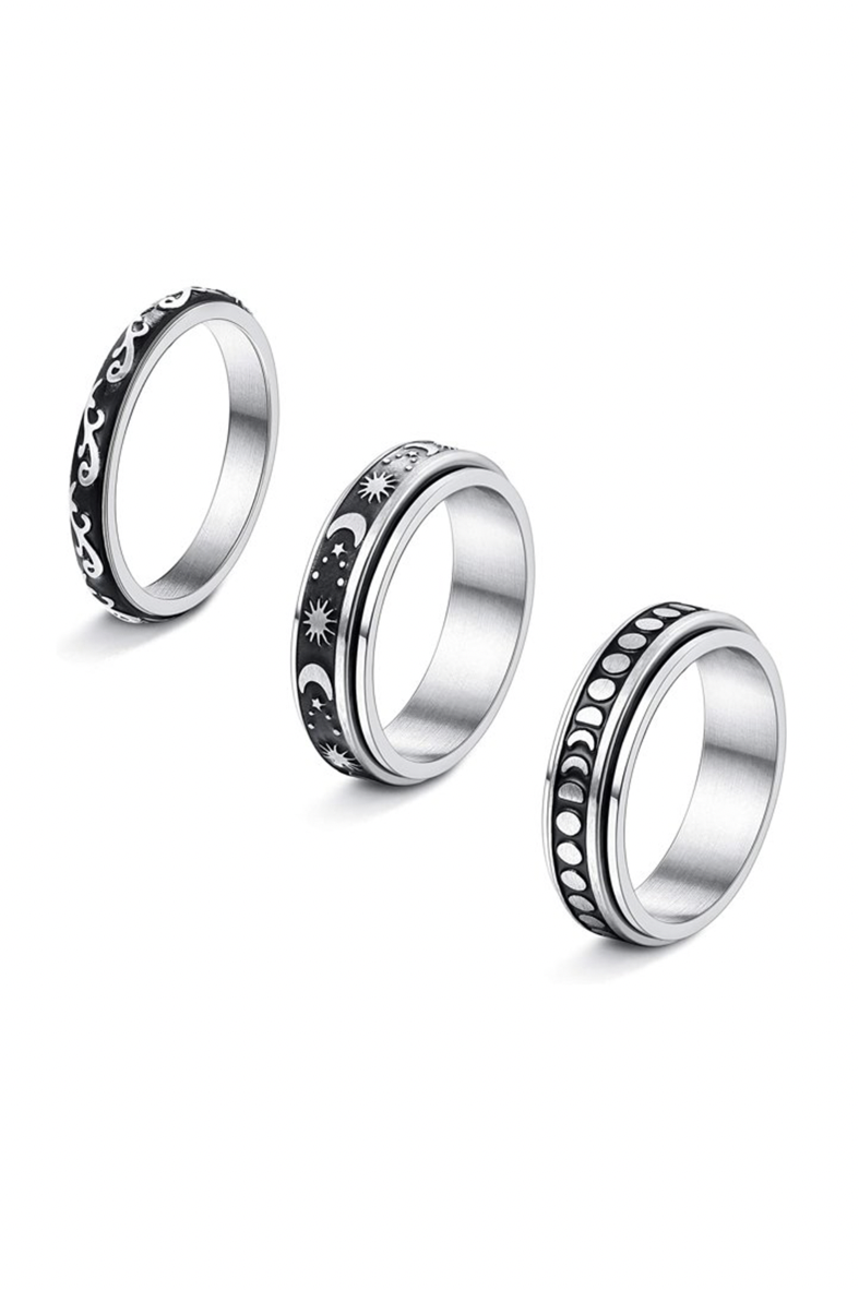 3) 3-Piece Stainless Steel Fidget Band Rings