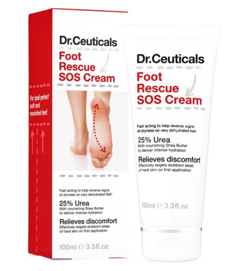 <p>This fast acting cream helps to reverse signs of dryness on dehydrated skin. For super-soft feet, slather this on before you pop on your cosy socks. <a rel="nofollow noopener" href="http://tidd.ly/b26f7785" target="_blank" data-ylk="slk:Buy Here;elm:context_link;itc:0;sec:content-canvas" class="link ">Buy Here</a> </p>