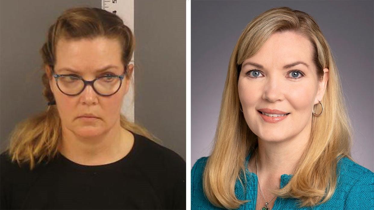 <div>Nicole Mitchells booking photo (left) and her official Minnesota Senate portrait (right).</div> <strong>(Supplied)</strong>