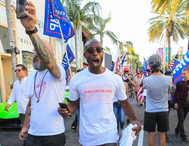 LOS ANGELES, CA - SEPTEMBER 19: Siaka Massaquoi is seen during Pro-Trump Demonstration in West Hollywood on September 19, 2020 in Los Angeles, California. (Photo by fupp/Bauer-Griffin/GC Images)