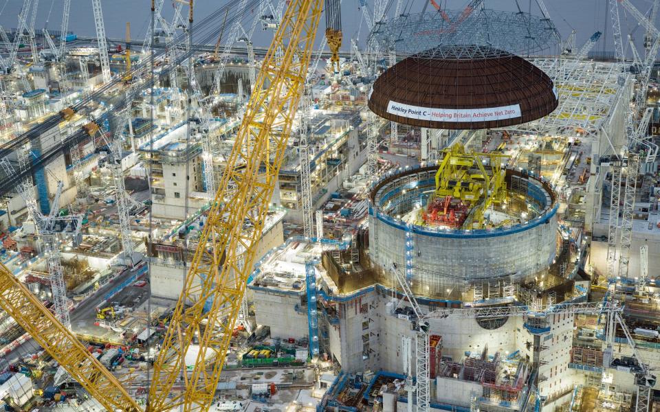 A 245-tonne steel dome was lowered onto Hinkley Point C's first reactor building last month