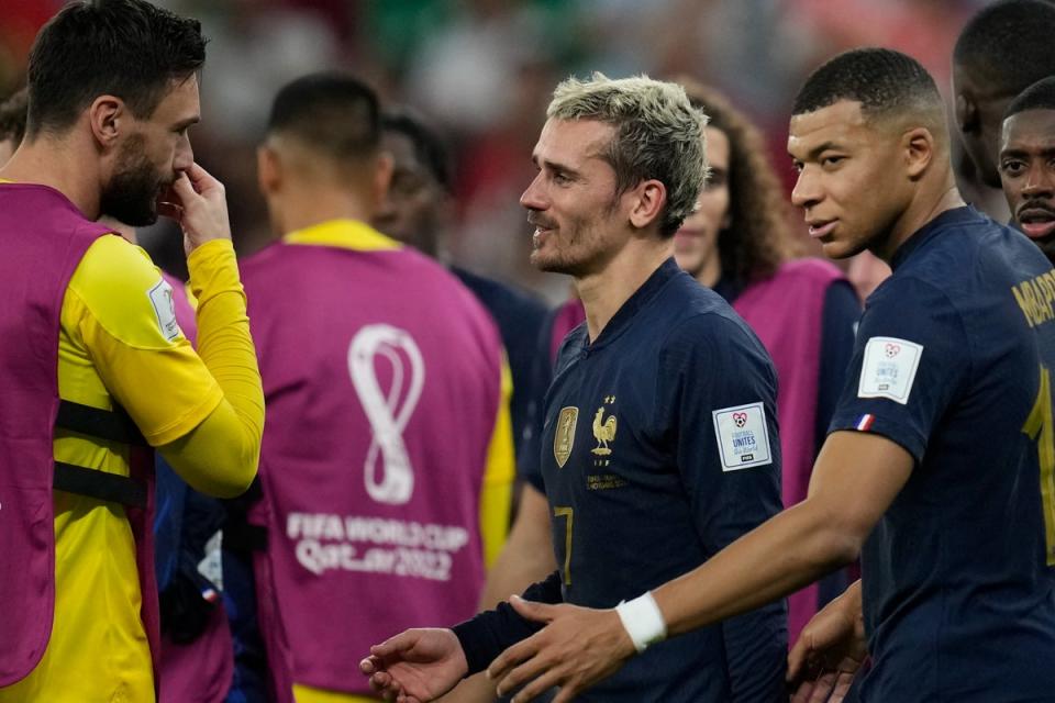 Antoine Griezmann thought he had rescued a last-gasp point for France, but it was ruled out (AP)