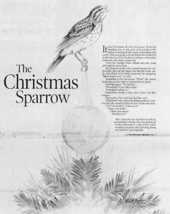 A clipping of David Harrison's "The Christmas Sparrow," a Christmas story published exclusively in the Springfield News-Leader on Dec. 25, 2006.