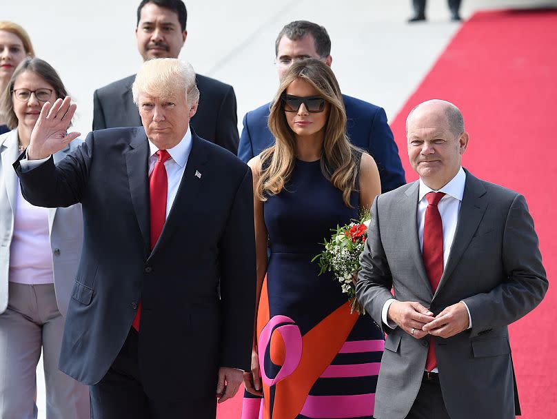 Olaf Scholz se reúne con Donald y Melania Trump en la Cumbre del G20 en Hamburgo, 2017.