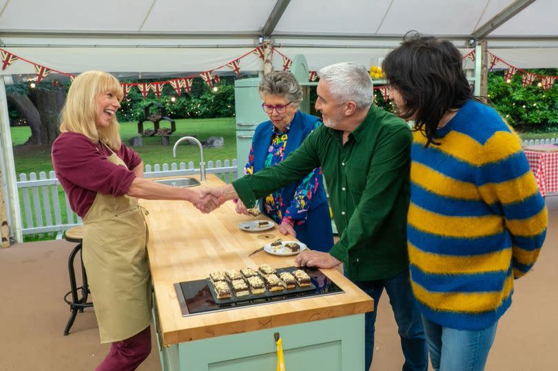 Celebrity Bake Off' Sara Cox impressed with her cake shaped Jeremy Vine -Credit:Channel 4