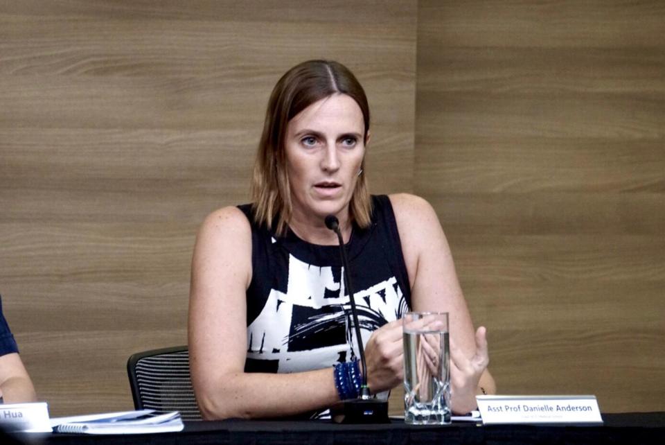 Assistant professor Danielle Anderson from the Duke-NUS Medical School speaks at the press conference on Tuesday (25 February). 