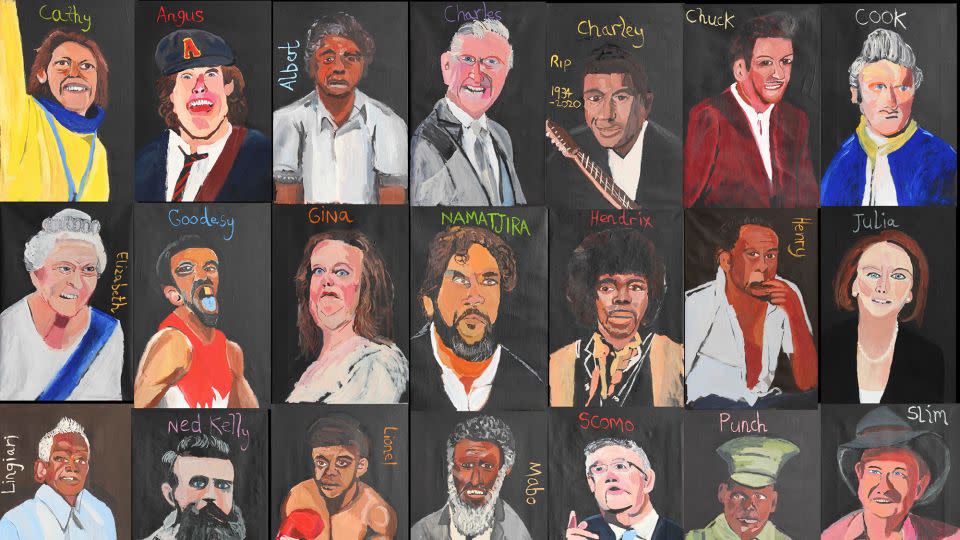 The painting of Rinehart is one of 21 portraits by artist Vincent Namatjira that feature in his exhibition "Australia in Colour." - Vincent Namatjira