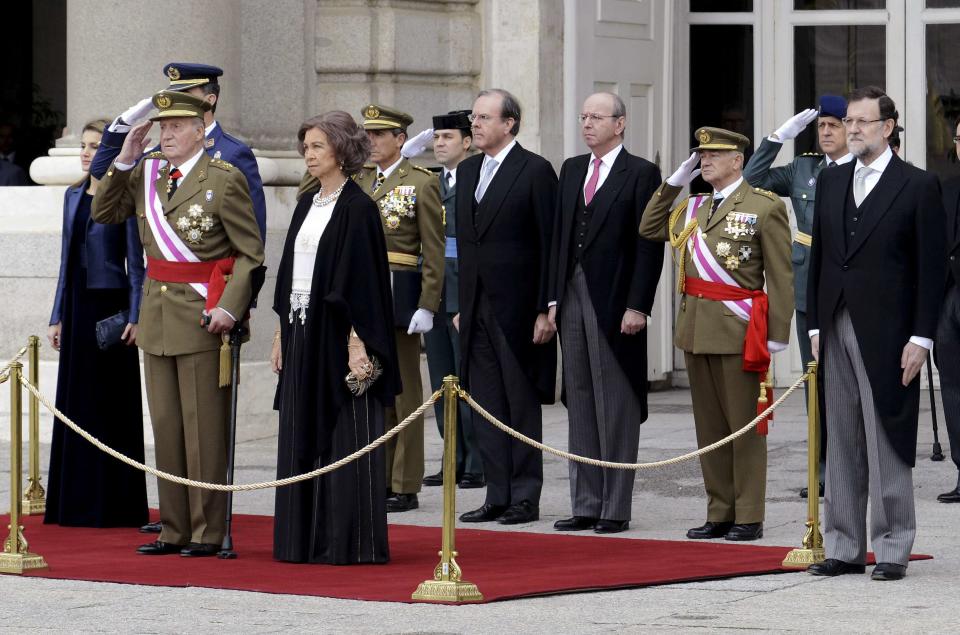 Spain's Princess Letizia, Crown Prince Felipe, King Carlos, Queen Sofia and PM Rajoy attend an Epiphany Day ceremony in Madrid