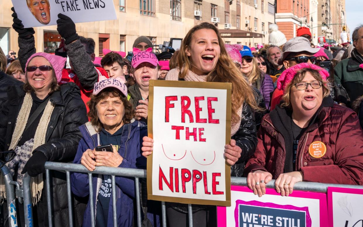 The "Free the nipple" campaign was supported at this 2018 Women's March in New York