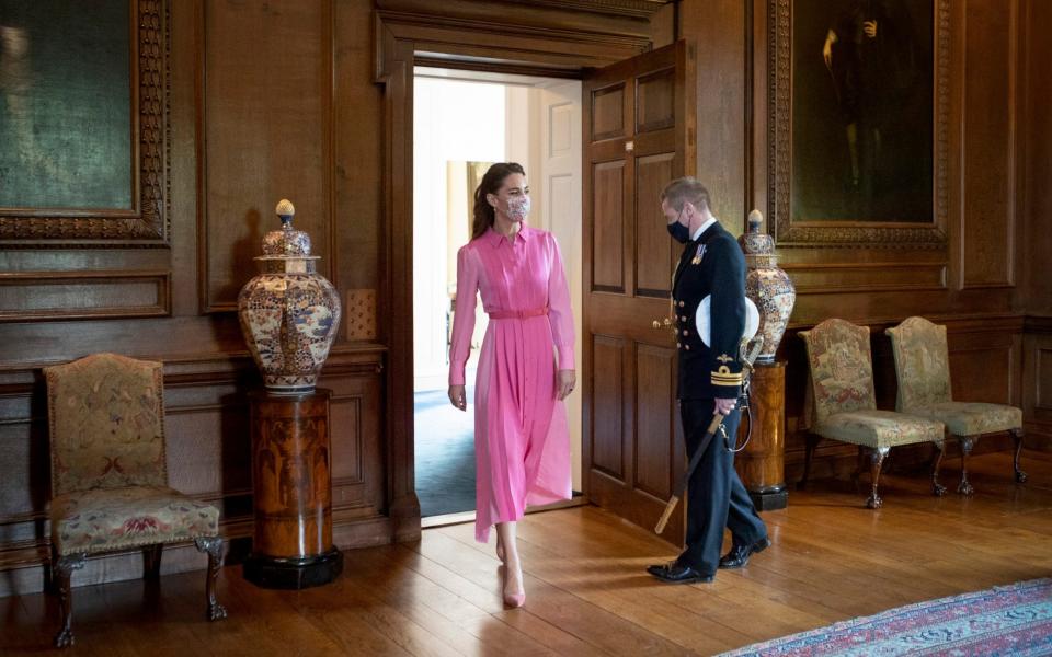 The Duchess of Cambridge arrives to meet Mila Sneddon at the Palace of Holyroodhouse in Edinburgh - Jane Barlow/PA