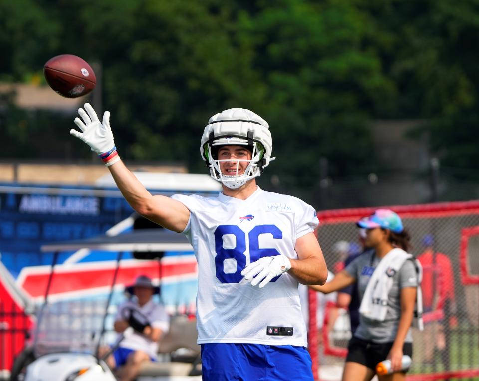  Bills tight end <a class="link " href="https://sports.yahoo.com/nfl/players/40048" data-i13n="sec:content-canvas;subsec:anchor_text;elm:context_link" data-ylk="slk:Dalton Kincaid;sec:content-canvas;subsec:anchor_text;elm:context_link;itc:0">Dalton Kincaid</a> (86) Credit: Gregory Fisher-USA TODAY Sports